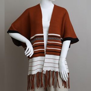 Rust Western Boho Fringed Ruana